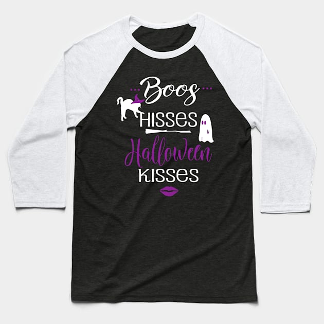 Halloween Cute Boos Hisses Halloween Kisses Cat Lover Ladies Baseball T-Shirt by Kimmicsts